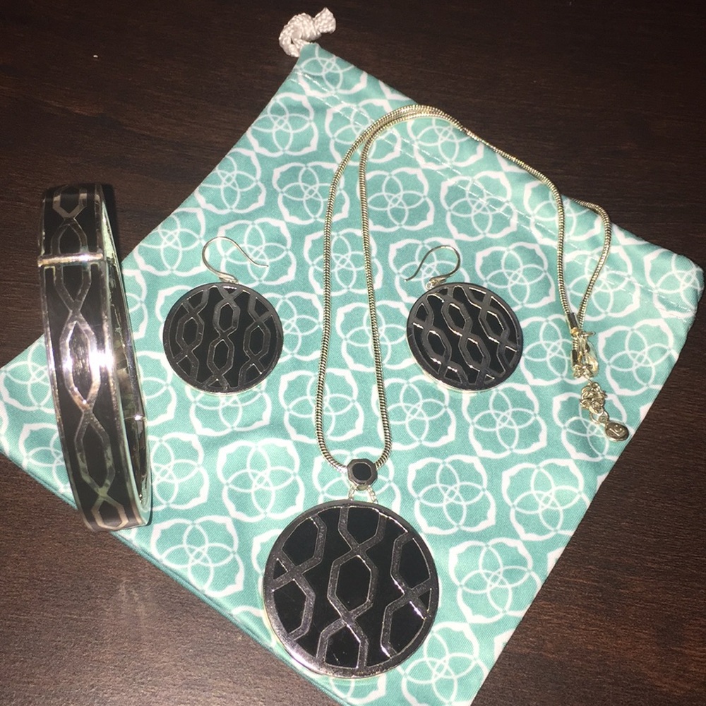 Earrings, necklace and bracelet set.